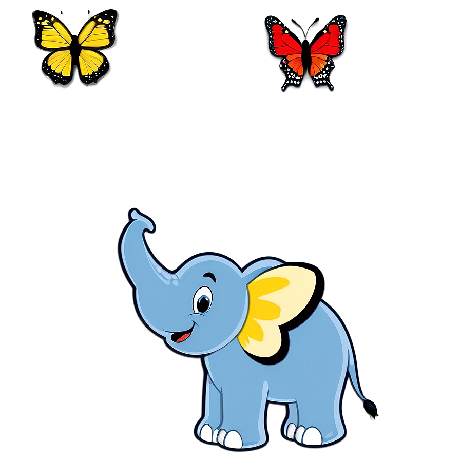 Elephant Cartoon With Butterfly Png Hdf4 PNG Image