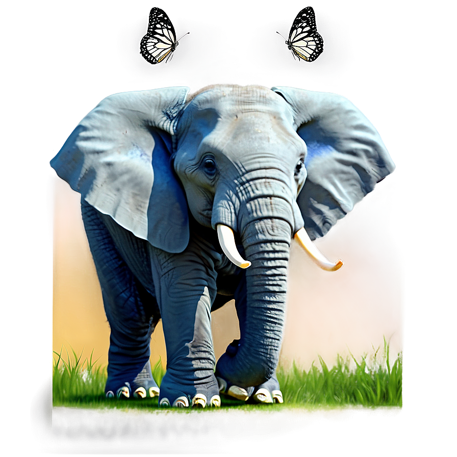 Elephant Cartoon With Butterfly Png Nmo PNG Image