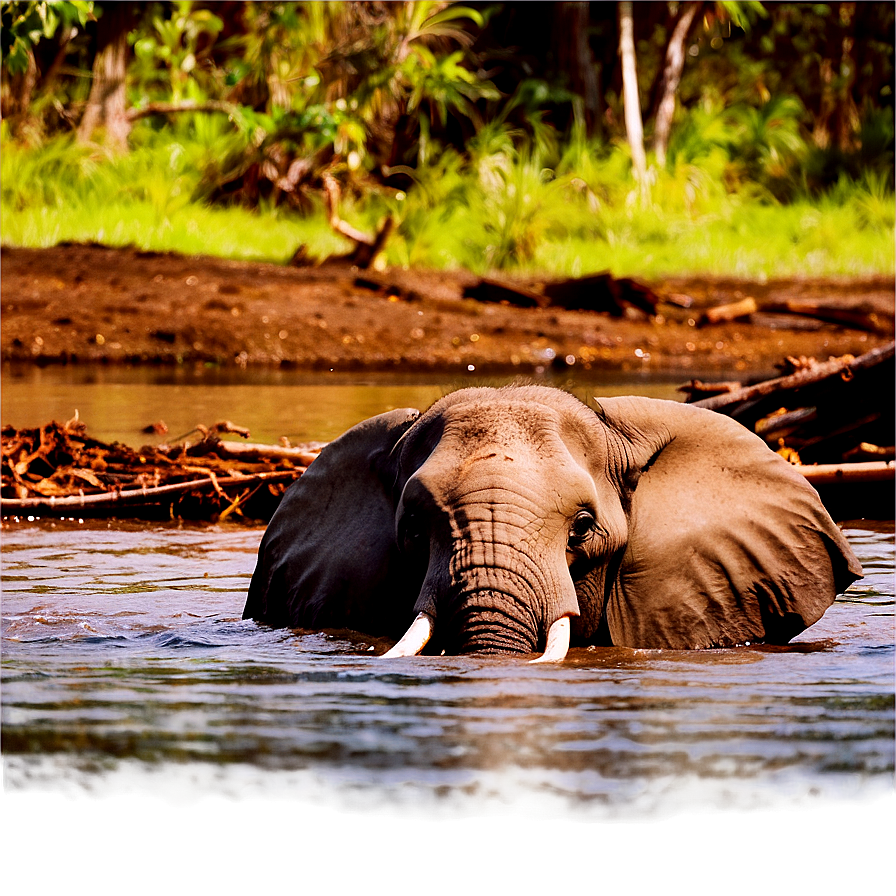 Elephant In River Crossing Png 81 PNG Image