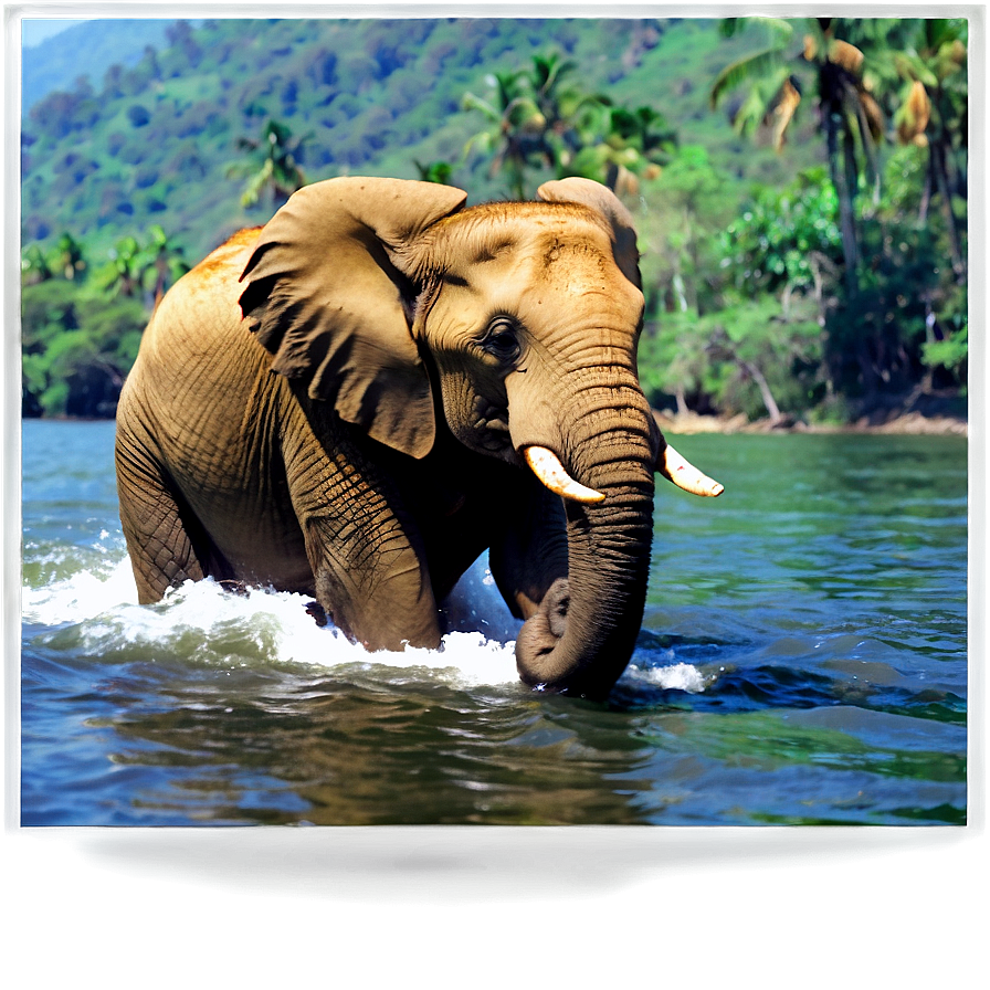 Elephant In River Crossing Png Kcr3 PNG Image