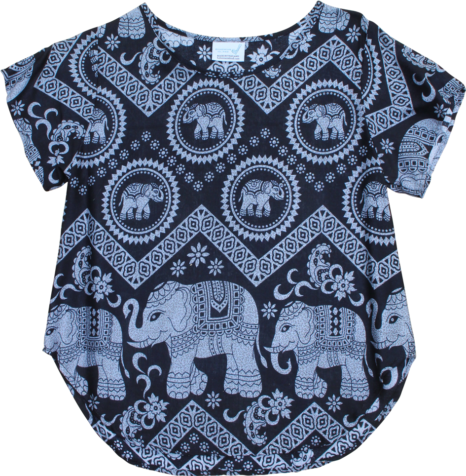 Elephant Print Bohemian Top PNG Image