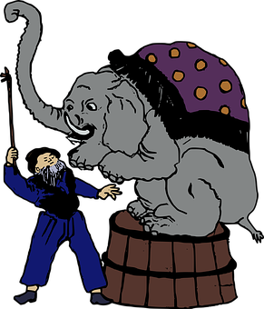 Elephantand Trainer Cartoon PNG Image