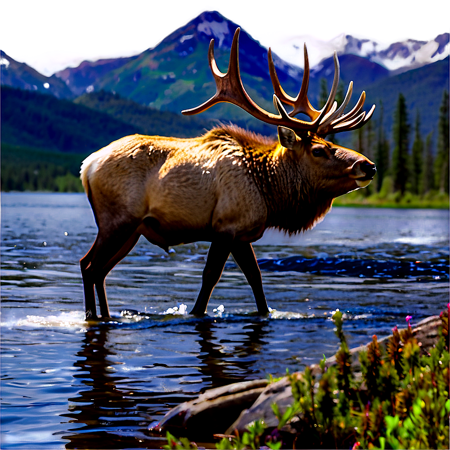 Elk By The Lake Png Qtq16 PNG Image