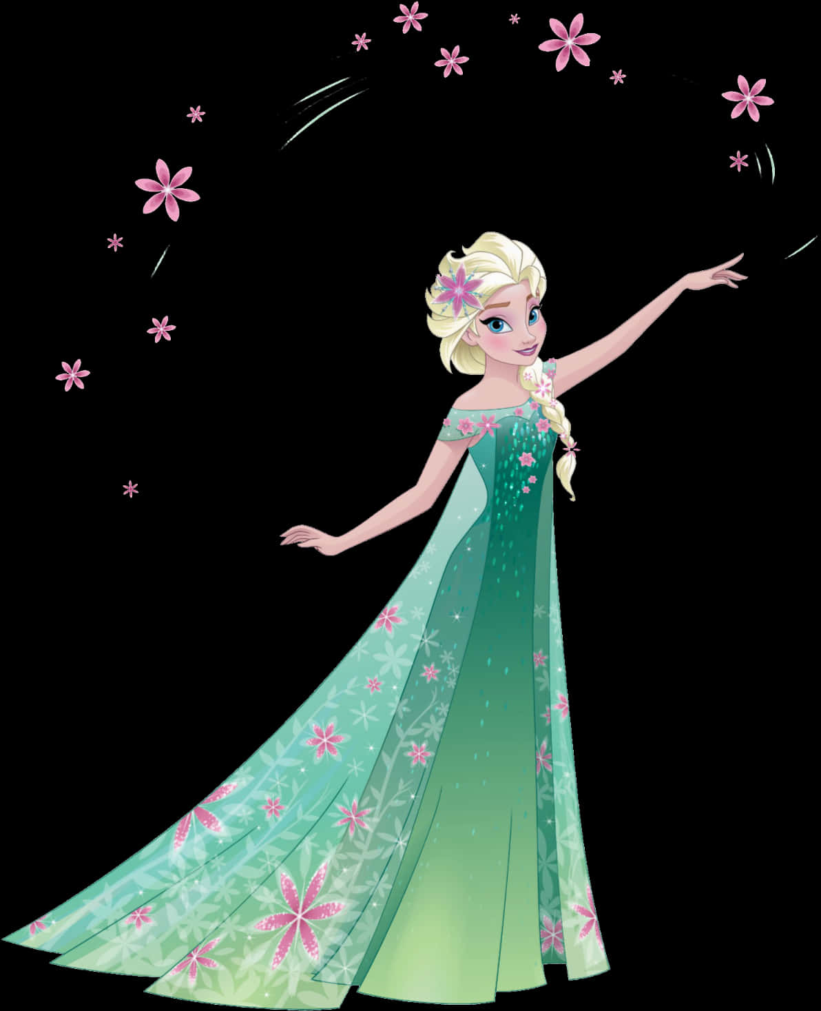 Elsa Floral Gown Illustration PNG Image