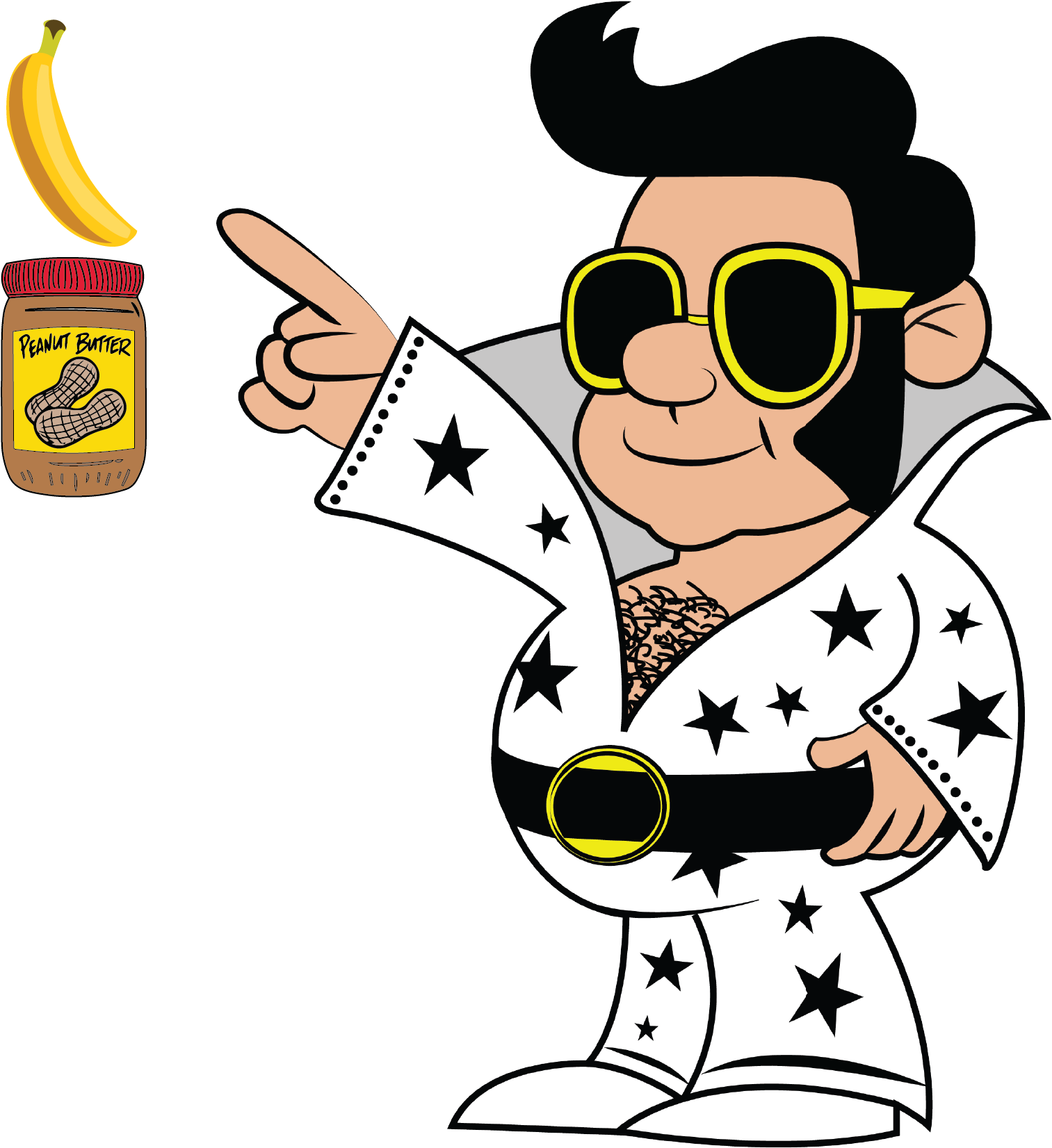 Elvis Cartoon Character Peanut Butter Banana PNG Image