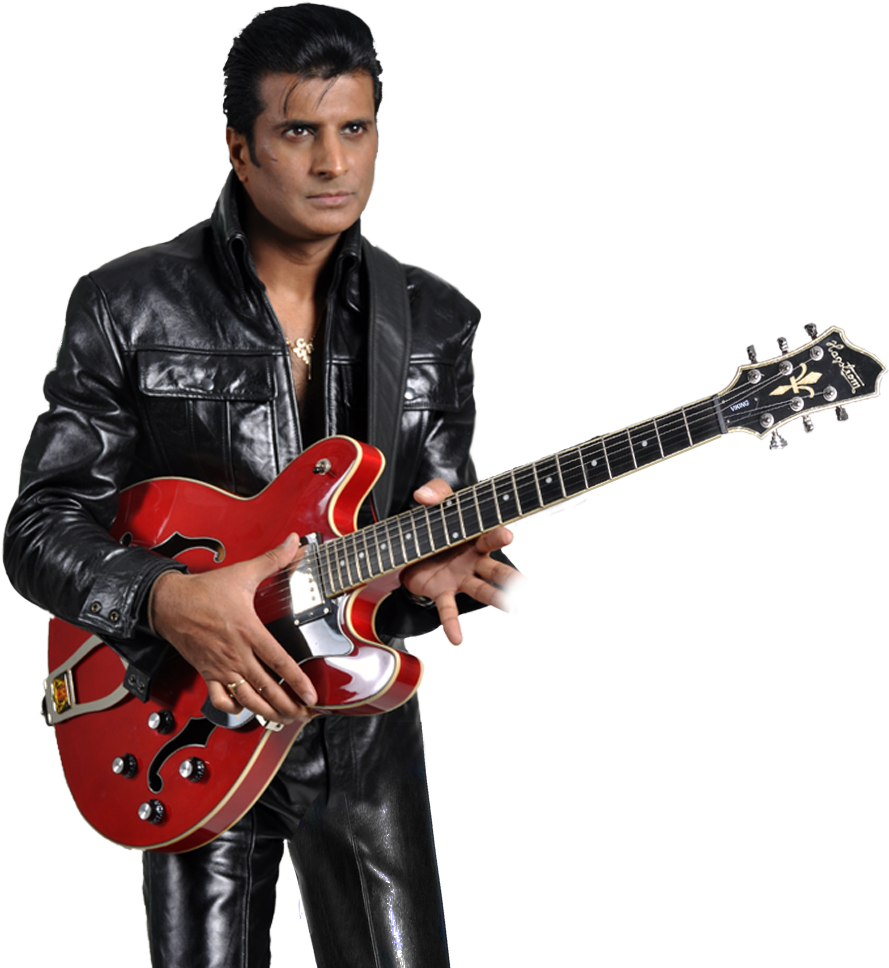 Elvis Inspired Musicianwith Guitar PNG Image