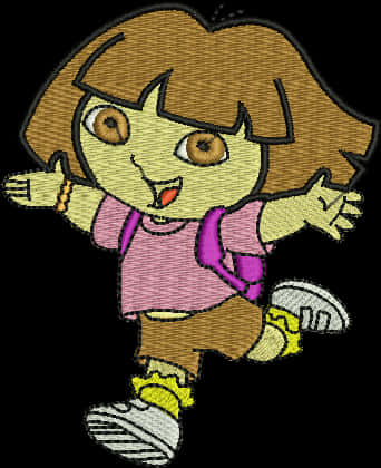 Embroidered Cartoon Explorer Girl PNG Image