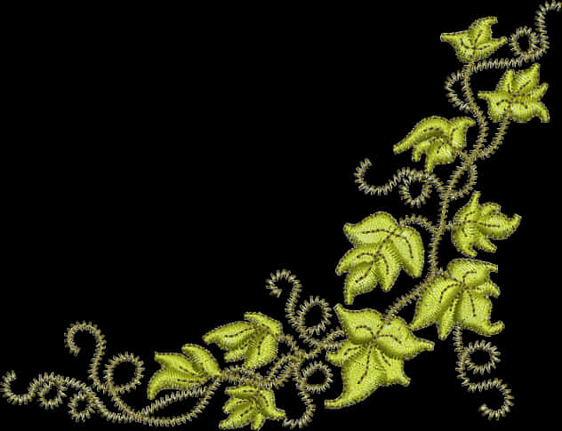 Embroidered Green Floral Corner Design PNG Image