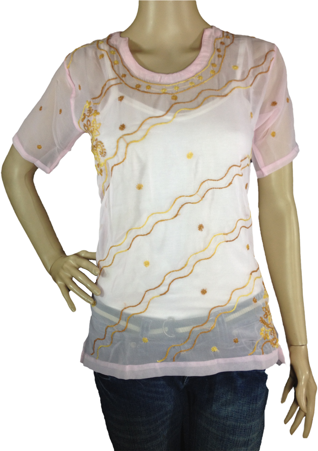 Embroidered White Kurti Mannequin Display.png PNG Image