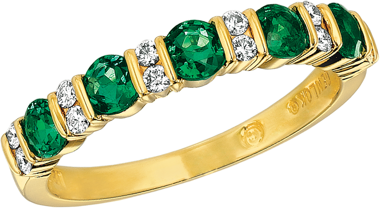 Emerald Diamond Gold Ring Design PNG Image