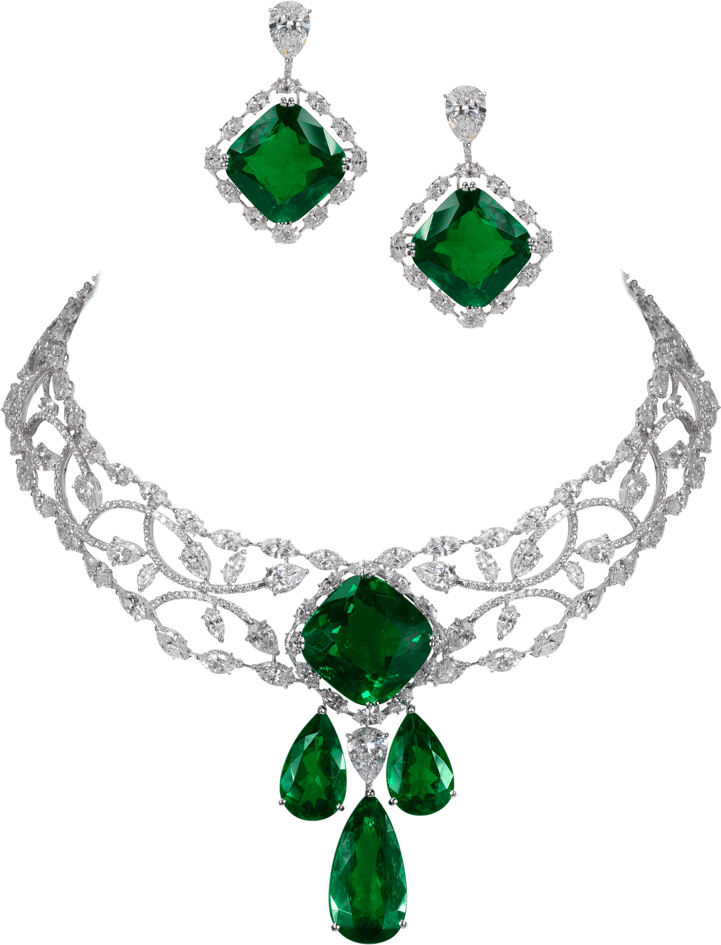 Emeraldand Diamond Jewelry Set PNG Image