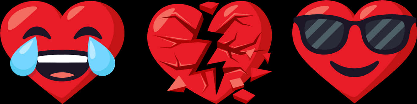 Emotional Hearts Expressive Icons PNG Image