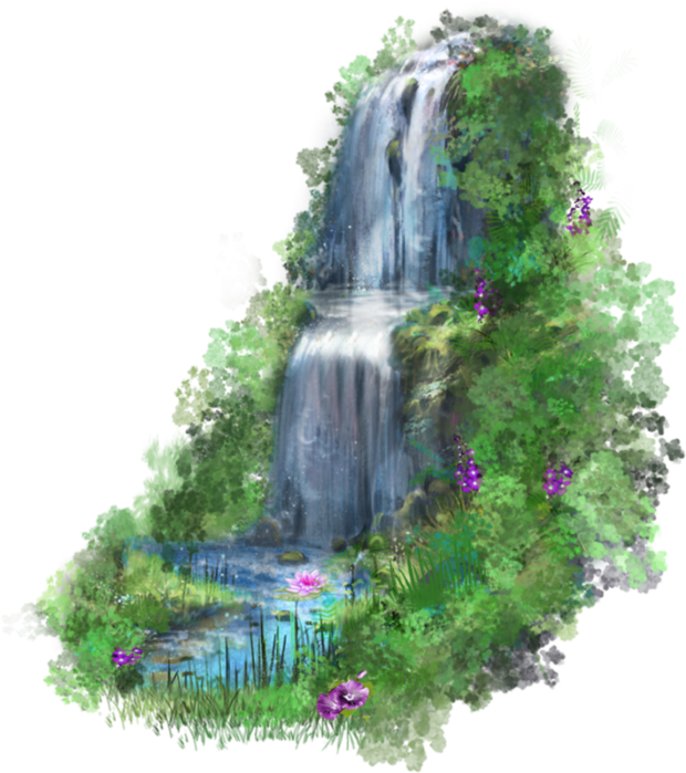 Enchanted Forest Waterfall PNG Image