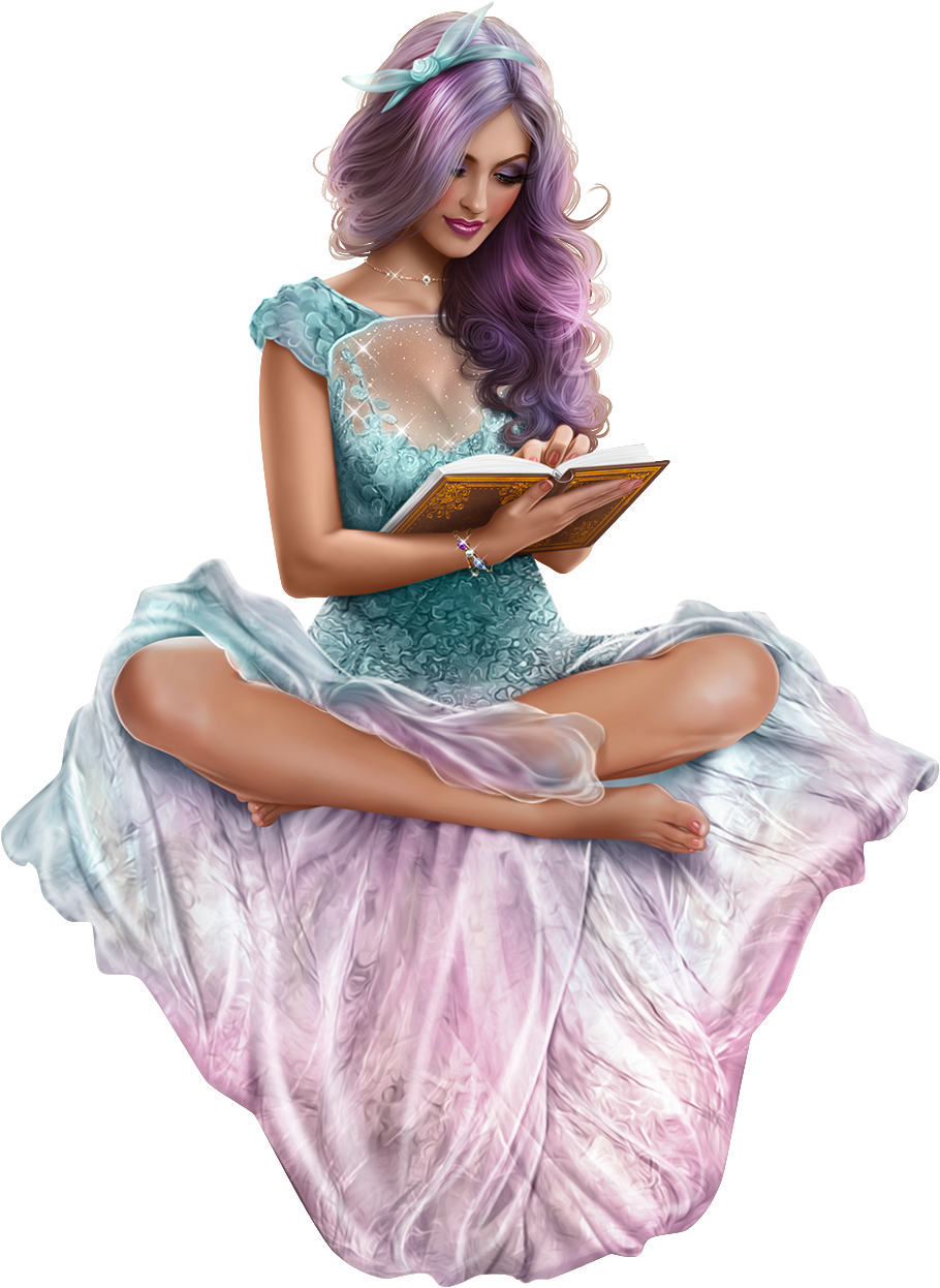 Enchanted_ Reading_ Fantasy_ Pinup PNG Image