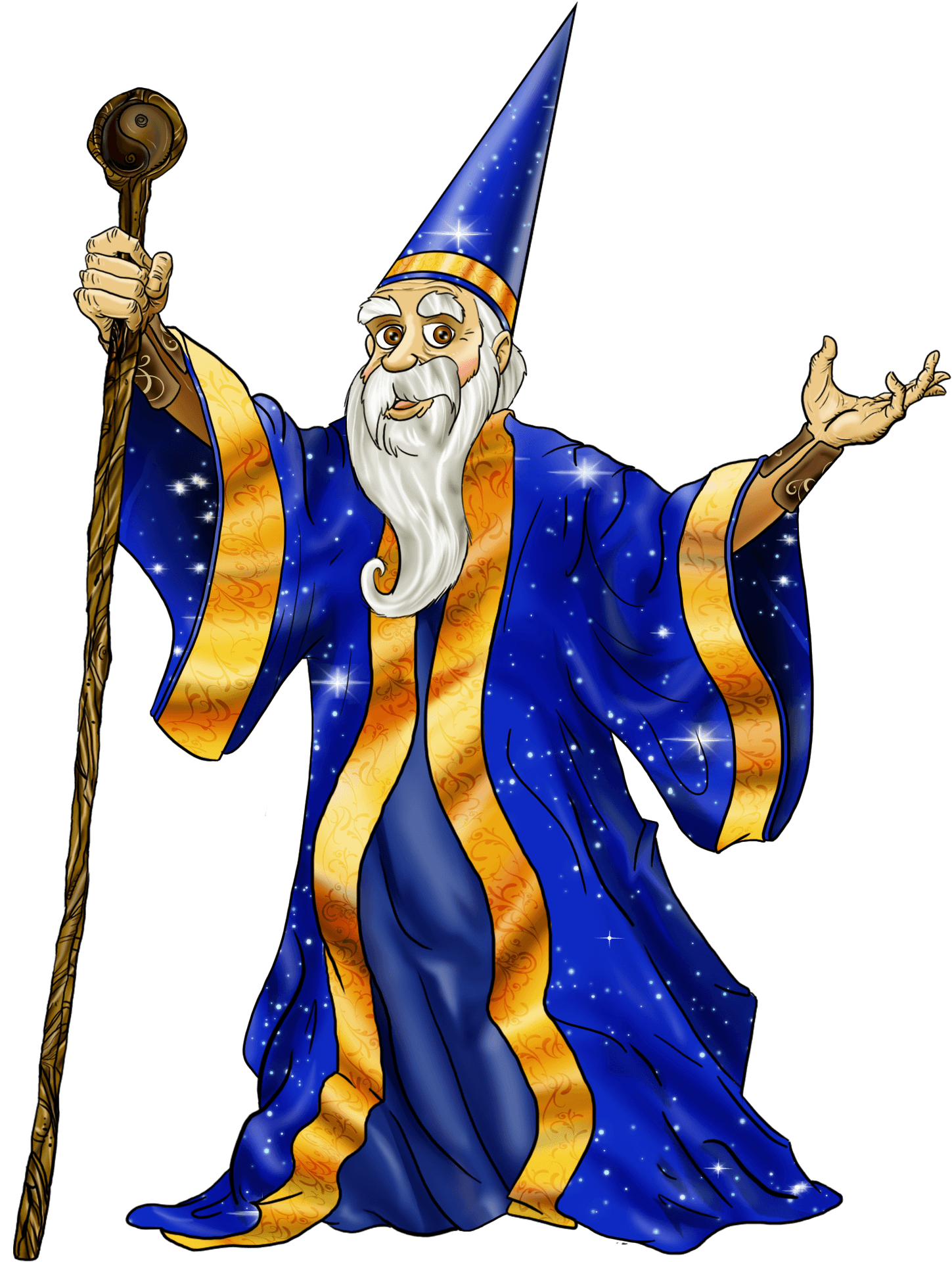 Enchanted Wizardwith Staffand Cape PNG Image