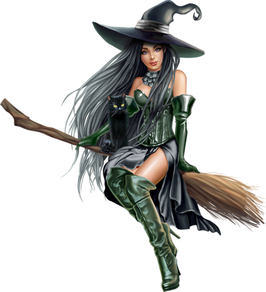 Enchanting Witchon Broomwith Black Cat PNG Image