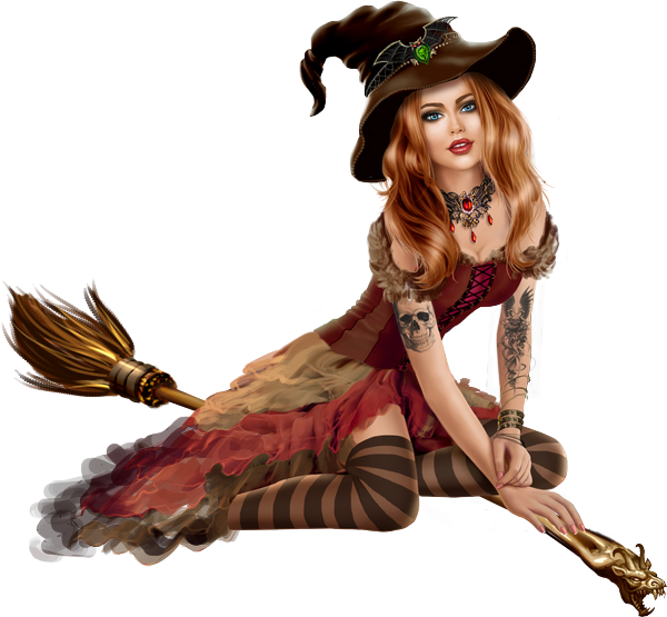 Enchanting Witchwith Broom PNG Image