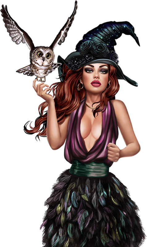 Enchanting Witchwith Owl PNG Image