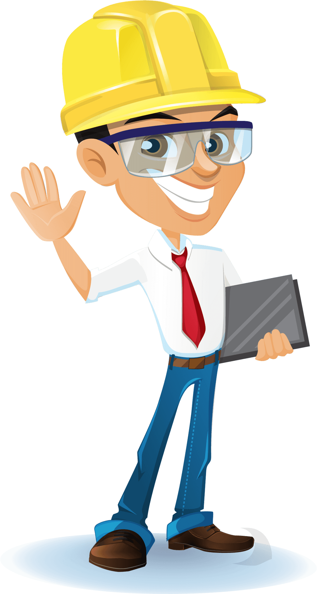 Engineer Cartoon Character Waving PNG Image