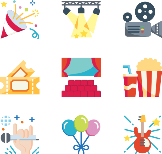 Entertainment Icons Set PNG Image