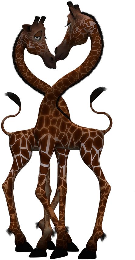 Entwined Giraffes Surreal Art PNG Image