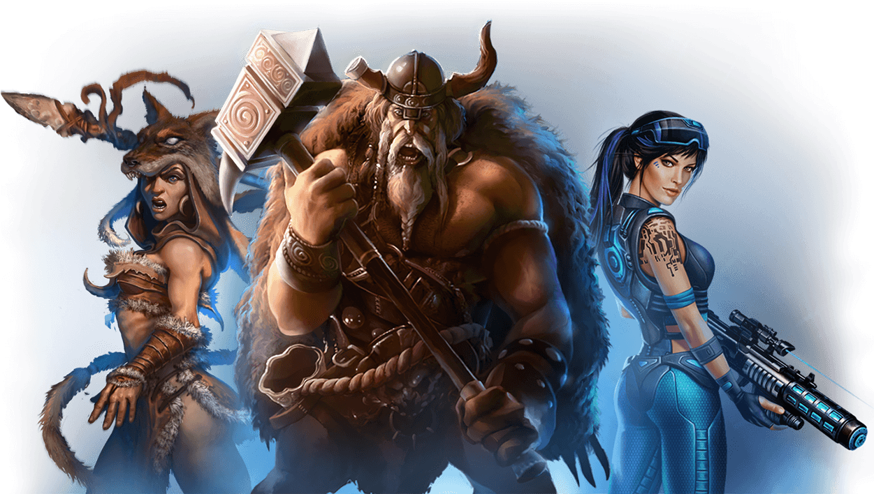 Epic_ Trio_ Fantasy_ Gaming_ Characters PNG Image