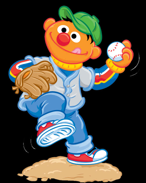 Ernie Baseball Pitch Illustration PNG Image