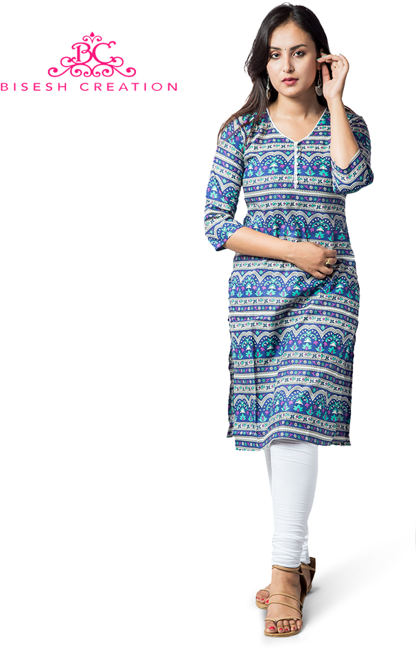 Ethnic Print Kurti White Leggings Fashion PNG Image