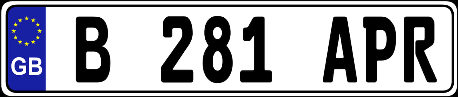 European Union G B License Plate B281 A P R PNG Image