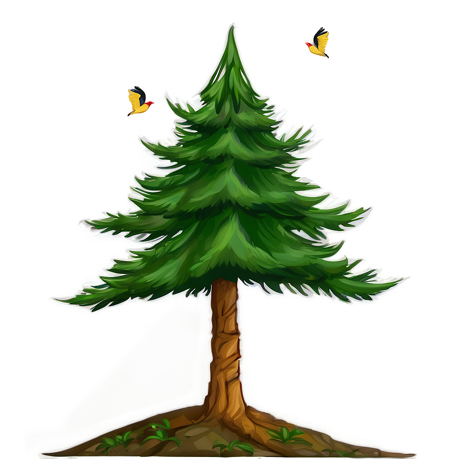 Evergreen Tree With Birds Png 06212024 PNG Image