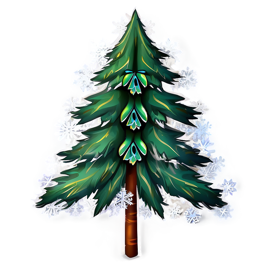 Evergreen Tree With Snowflakes Png Pss89 PNG Image