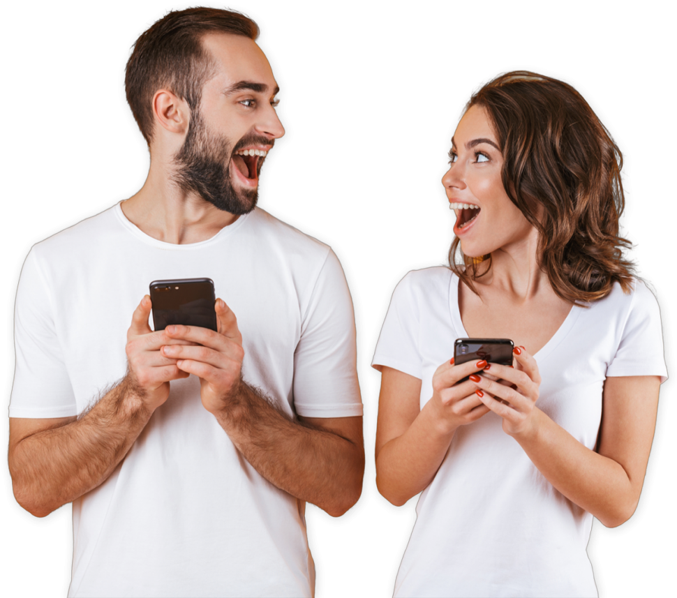 Excited Couple With Smartphones PNG Image