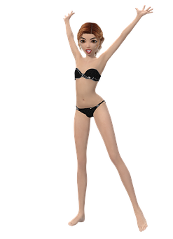 Excited3 D Character Black Bikini PNG Image