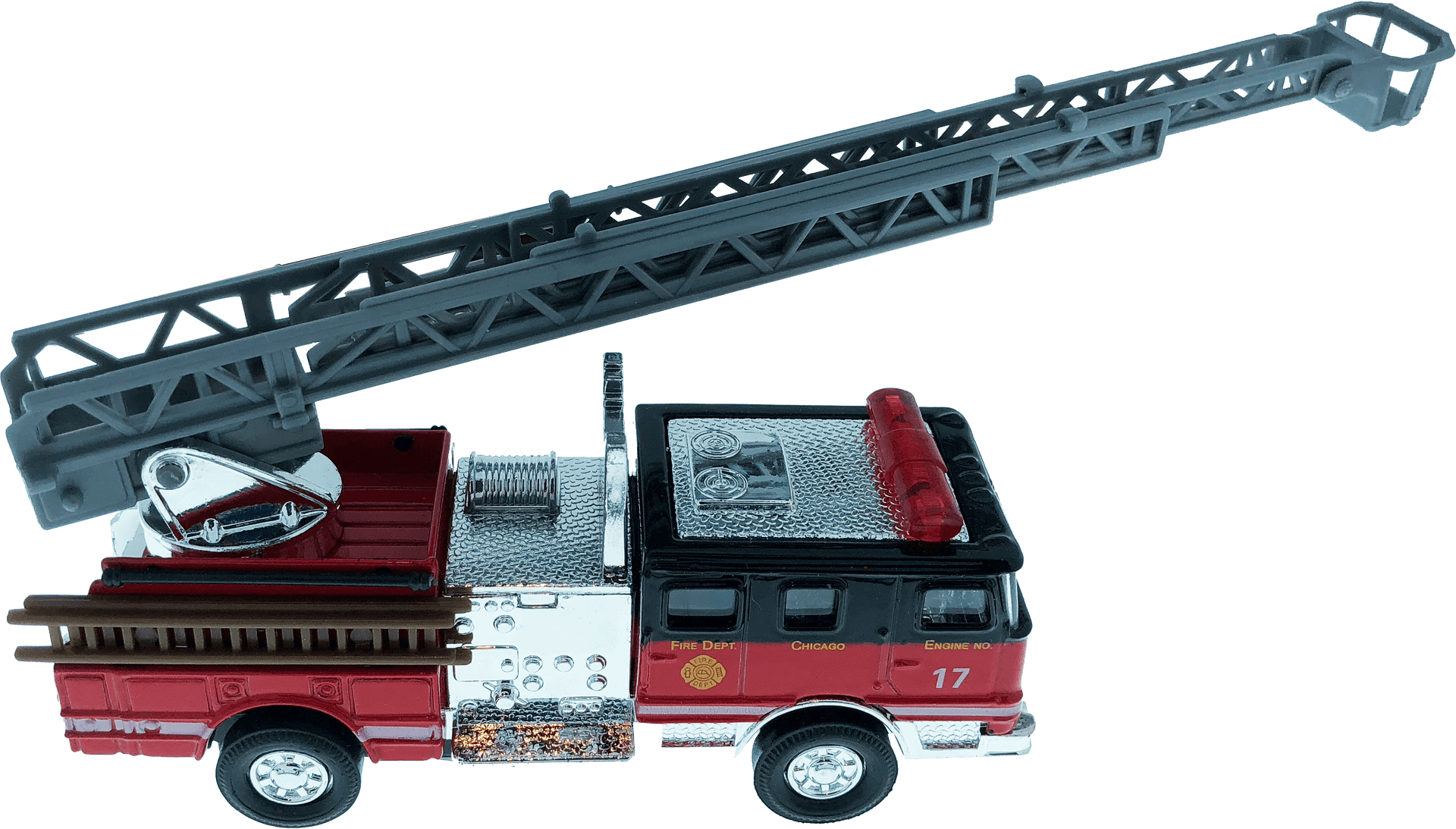 Extended Ladder Fire Truck Model PNG Image