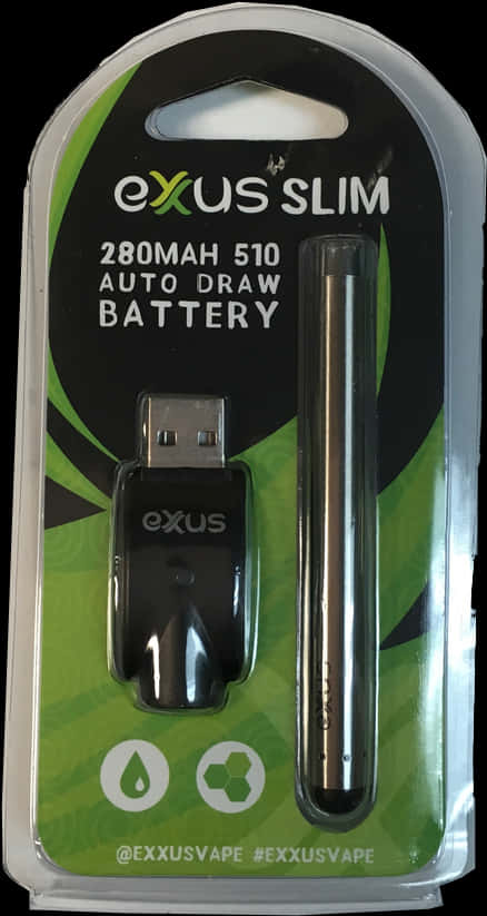 Exxus Slim280m Ah510 Auto Draw Battery PNG Image