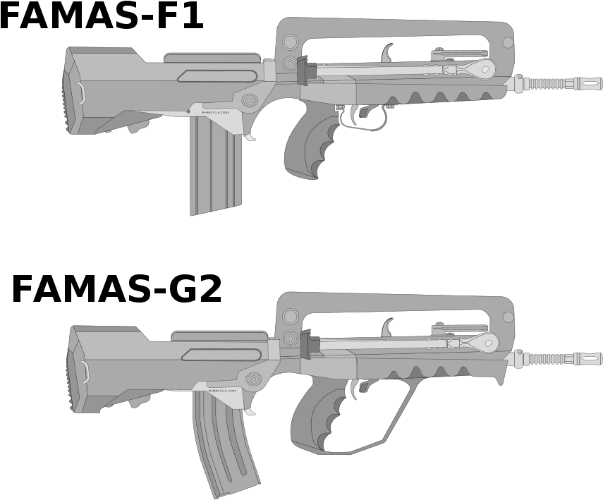 F A M A S F1vs F A M A S G2 Rifle Comparison PNG Image