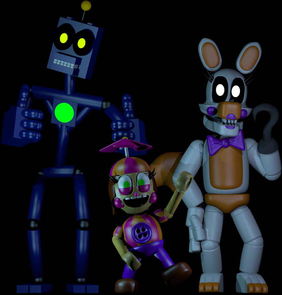 F N A F Animatronic Group Pose PNG Image