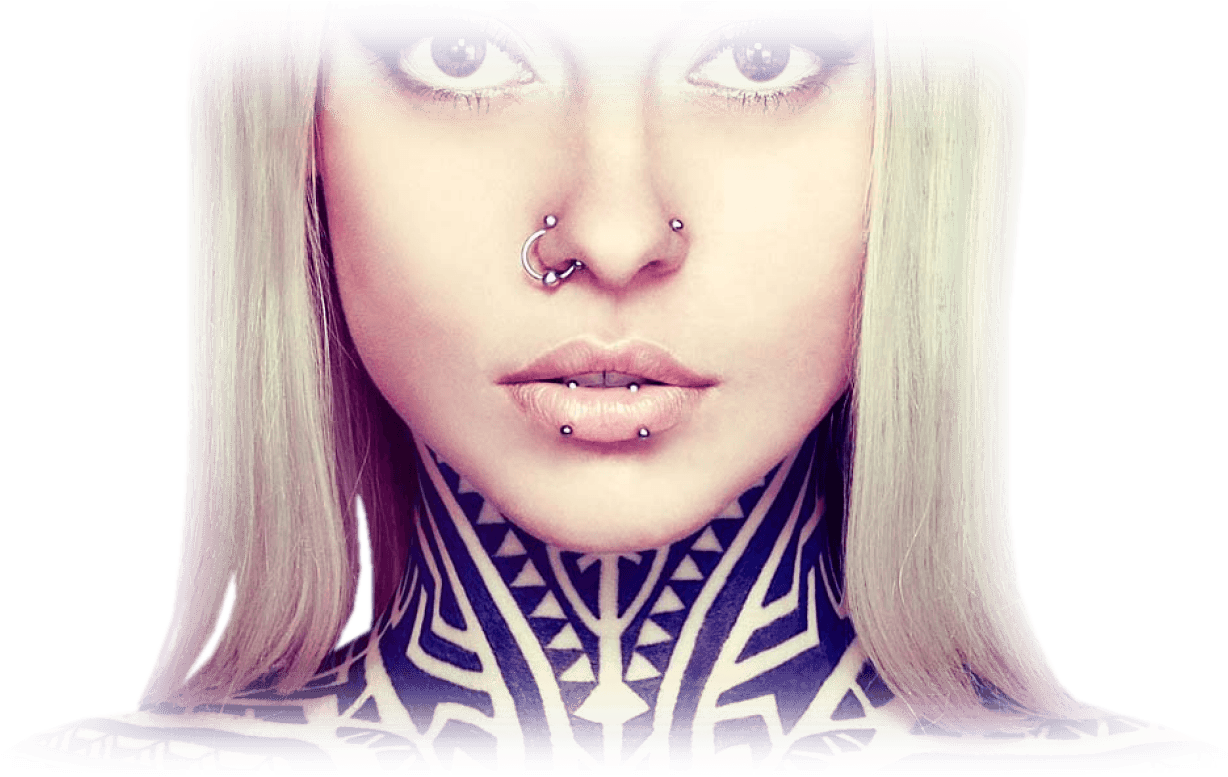 Facial Piercings Blonde Model PNG Image