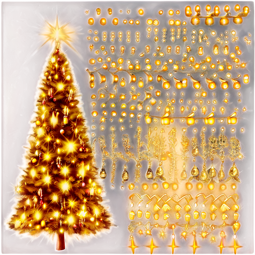 Fairy Lights On Gold Christmas Tree Png Iem4 PNG Image