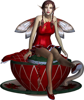 Fairy Sittingon Teacup PNG Image