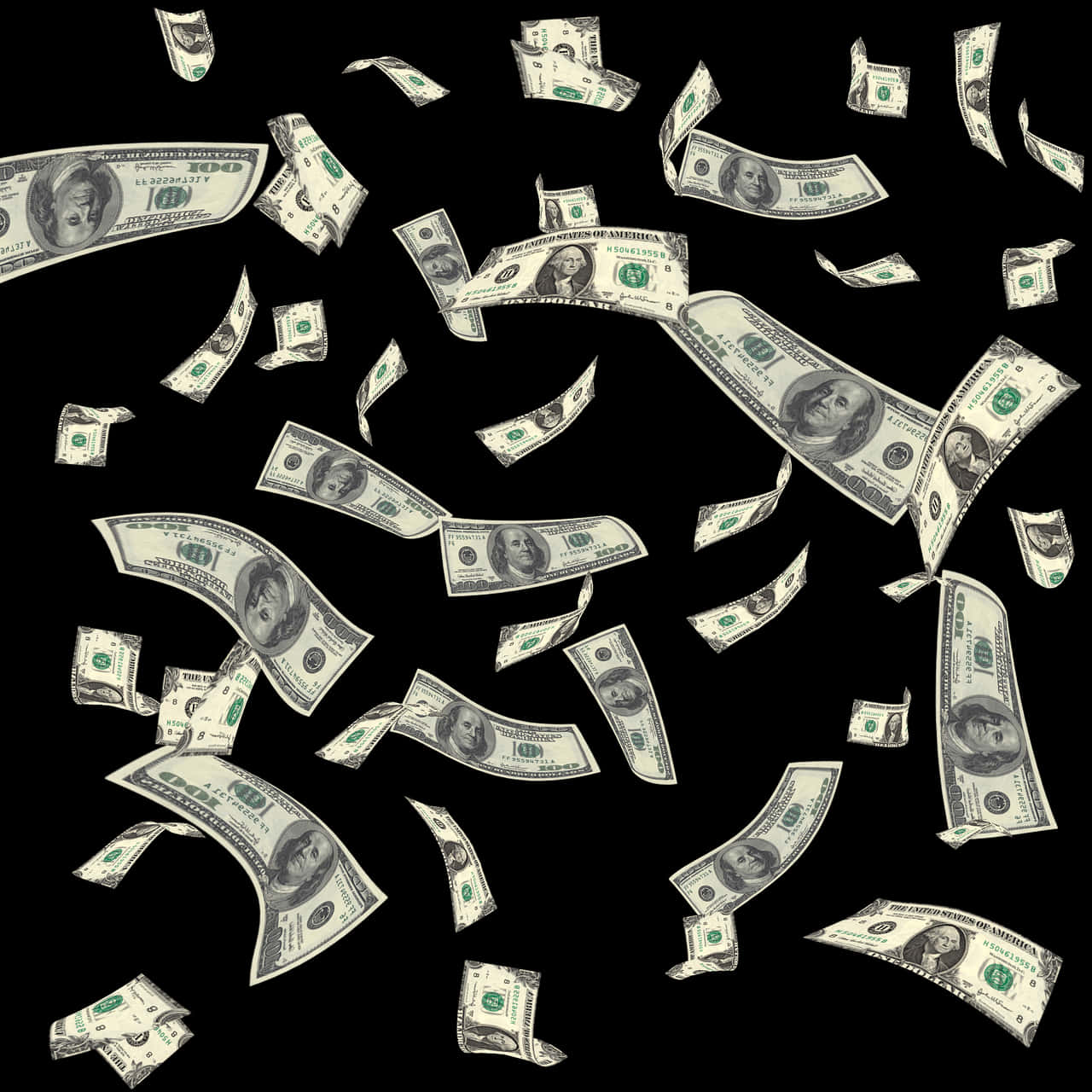 Falling Dollar Bills Black Background PNG Image