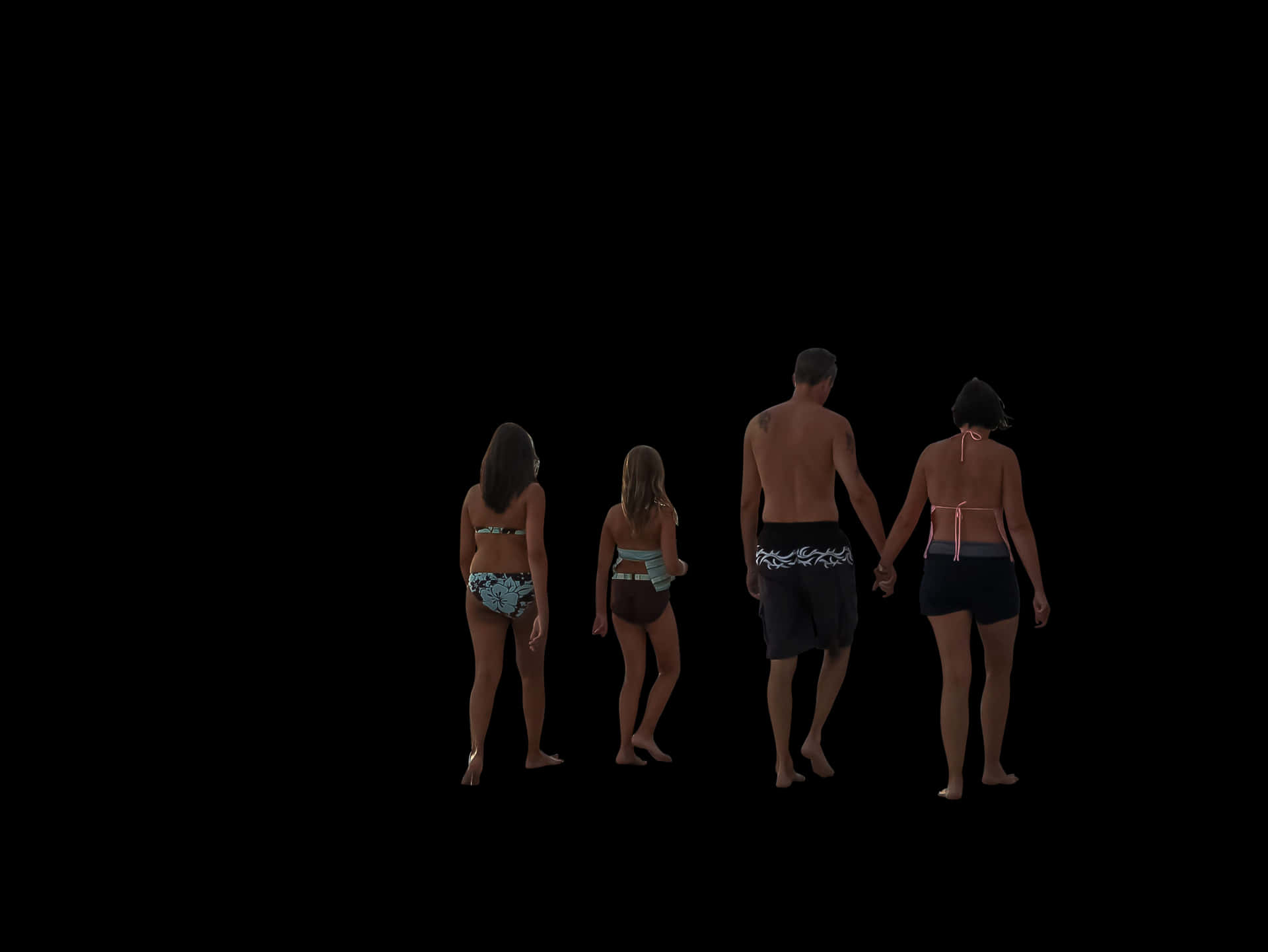 Family_ Beach_ Walk_ Silhouette PNG Image