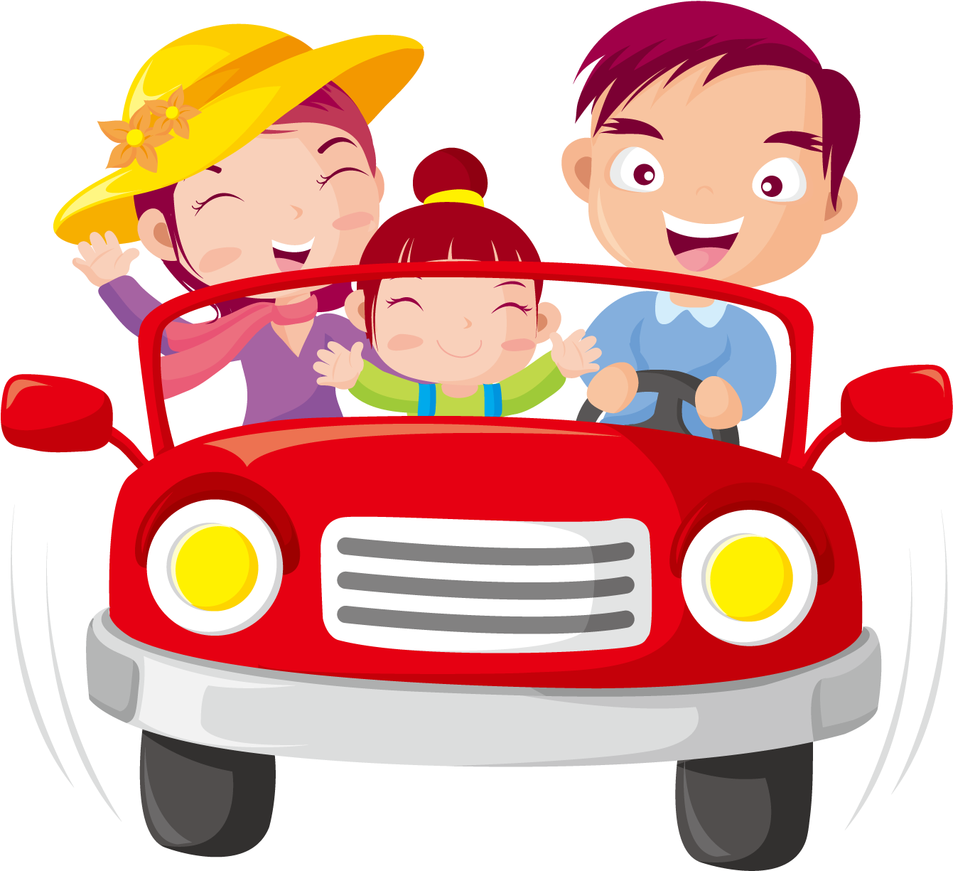 Family Car Ride Cartoon PNG Image