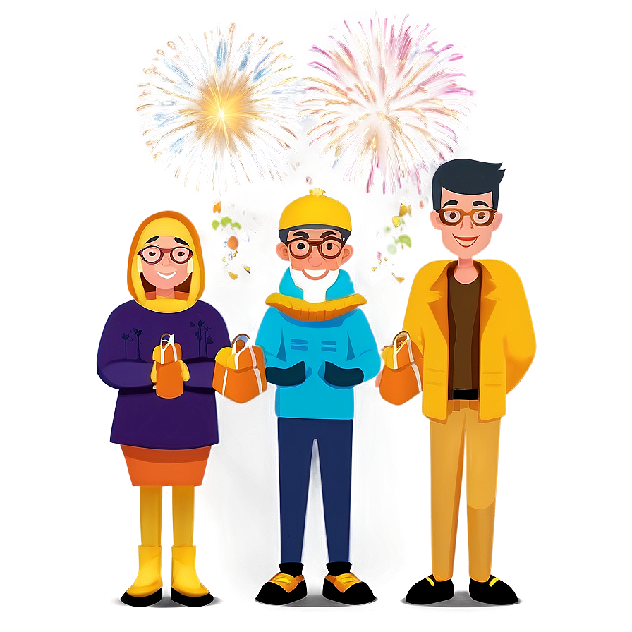 Family Cartoon New Year Celebration Png Ysw14 PNG Image