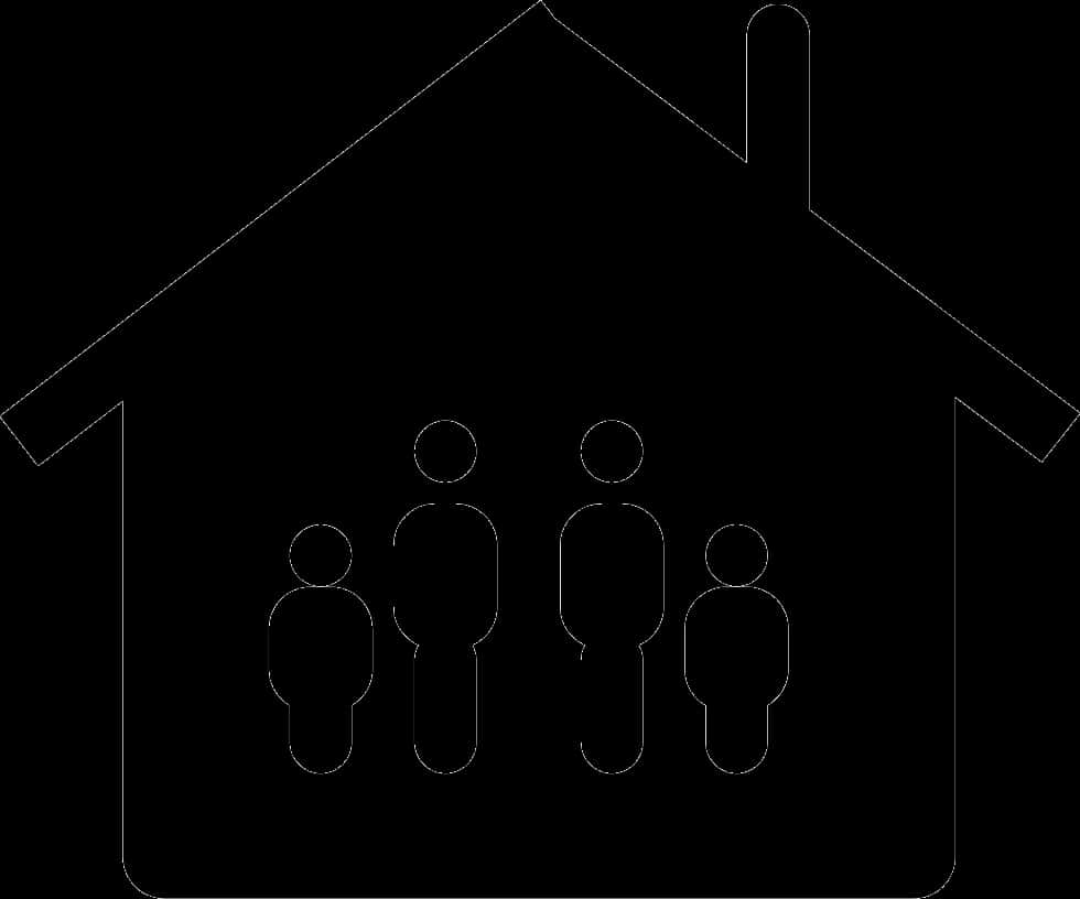 Family Silhouette Under Home Outline PNG Image