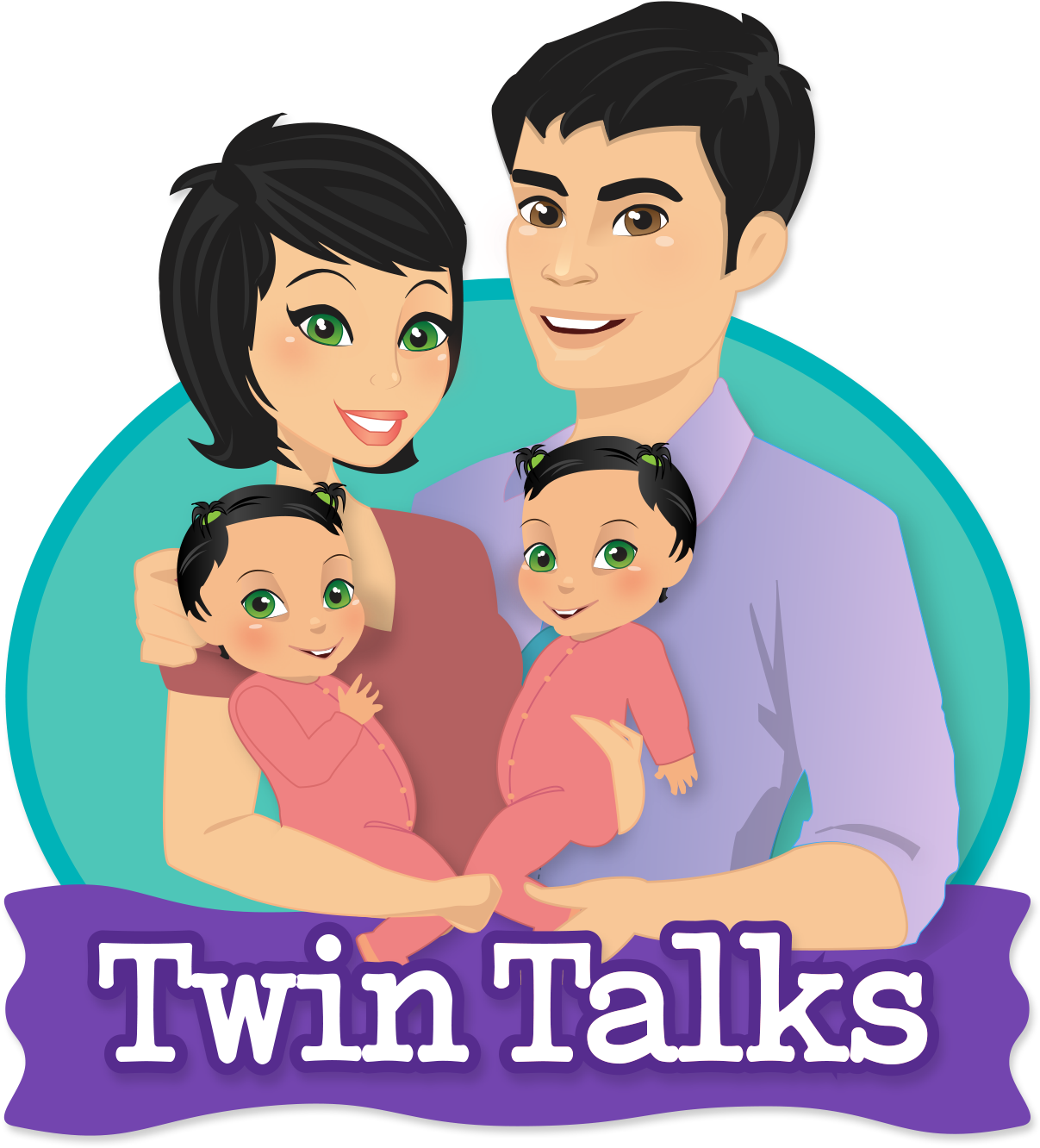 Family_with_ Twin_ Babies_ Illustration.png PNG Image