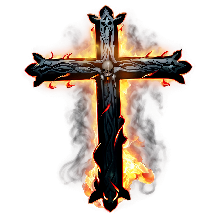 Fancy Cross In Fire Png 06292024 PNG Image