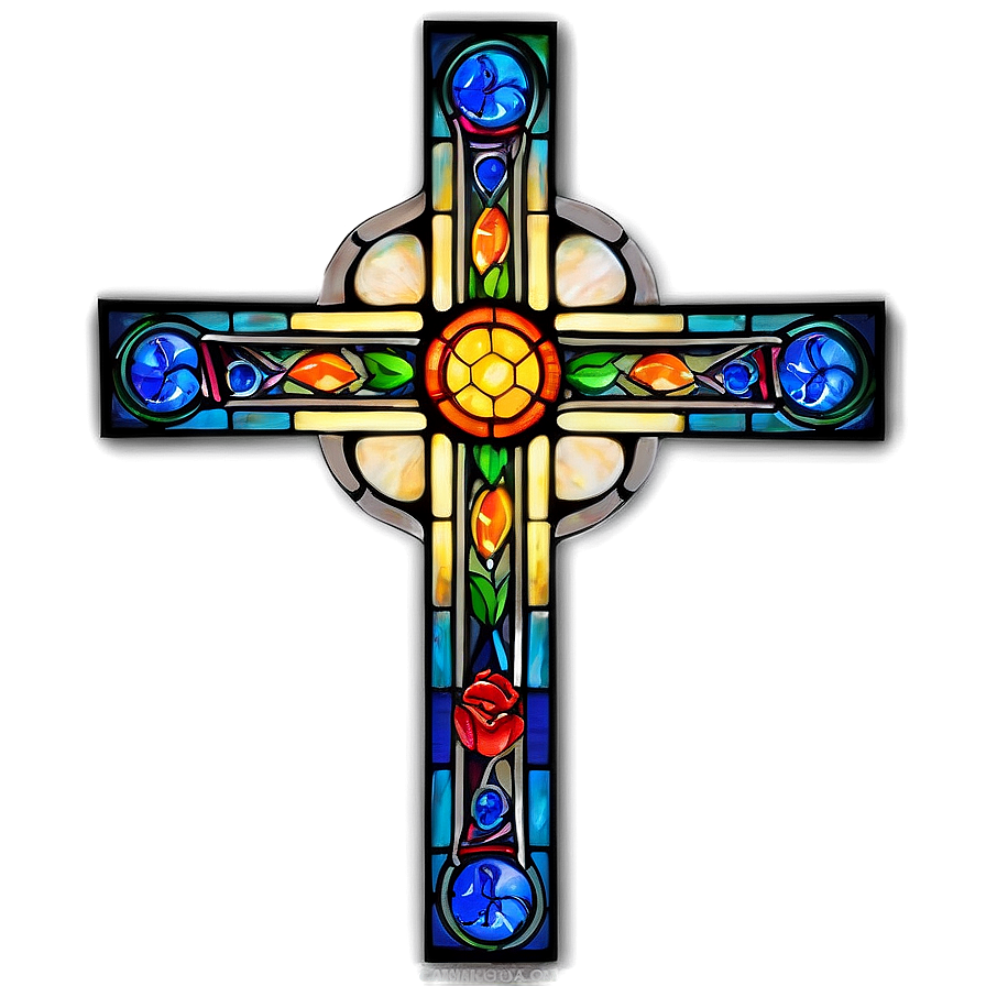 Fancy Cross In Stained Glass Png 5 PNG Image