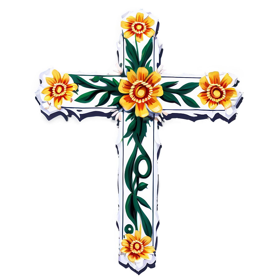 Fancy Cross With Flowers Png 06292024 PNG Image