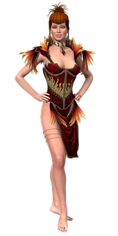 Fantasy Characterin Red Costume PNG Image